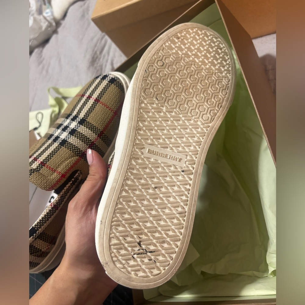 Burberry Beige and Black Check Slip-On Loafers - Picture 6 of 10
